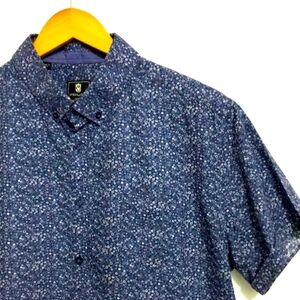 Steel & Jelly BLue Micro Floral Short Sleeve Button Front Shirt